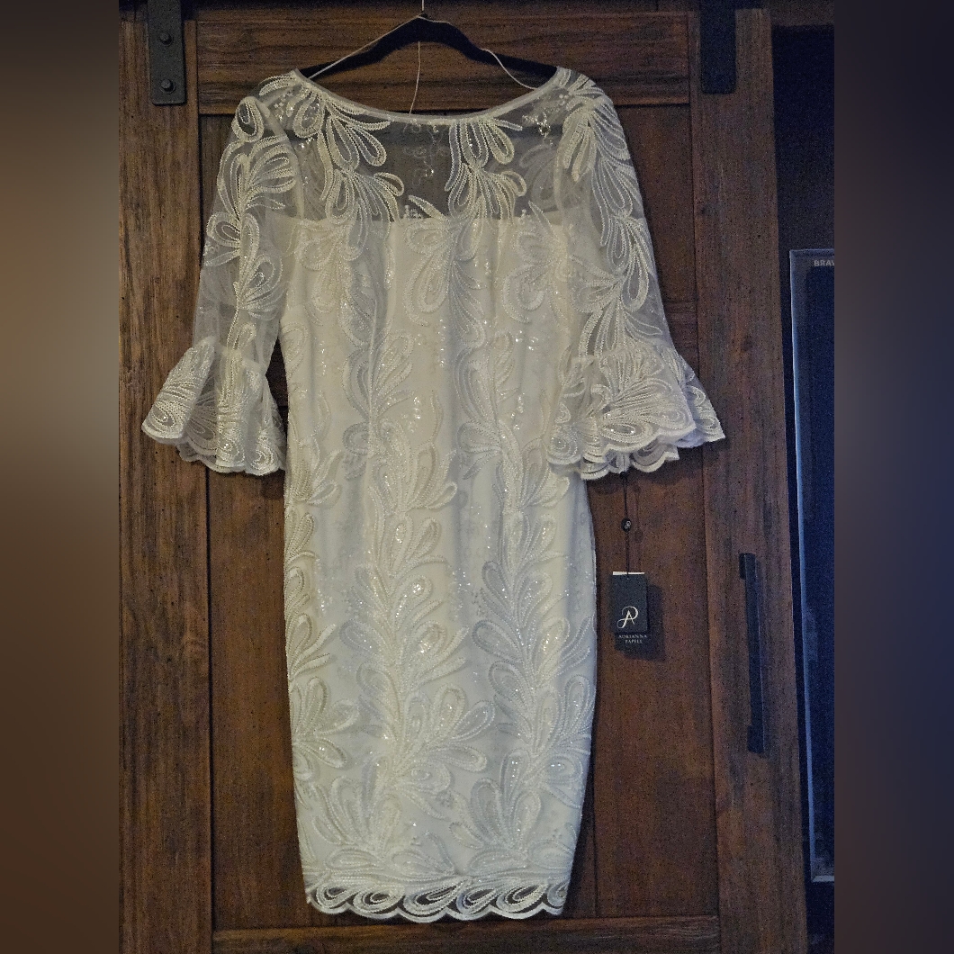 Adrianna Papel Embroidered Seqyin Elegant White Lace Dress